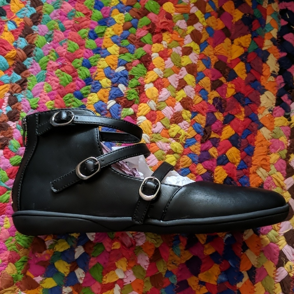 Black ankle strap flats